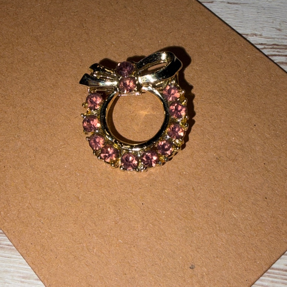 Vintage Gold and Purple Rhinestone Small Bow Wreath Brooch